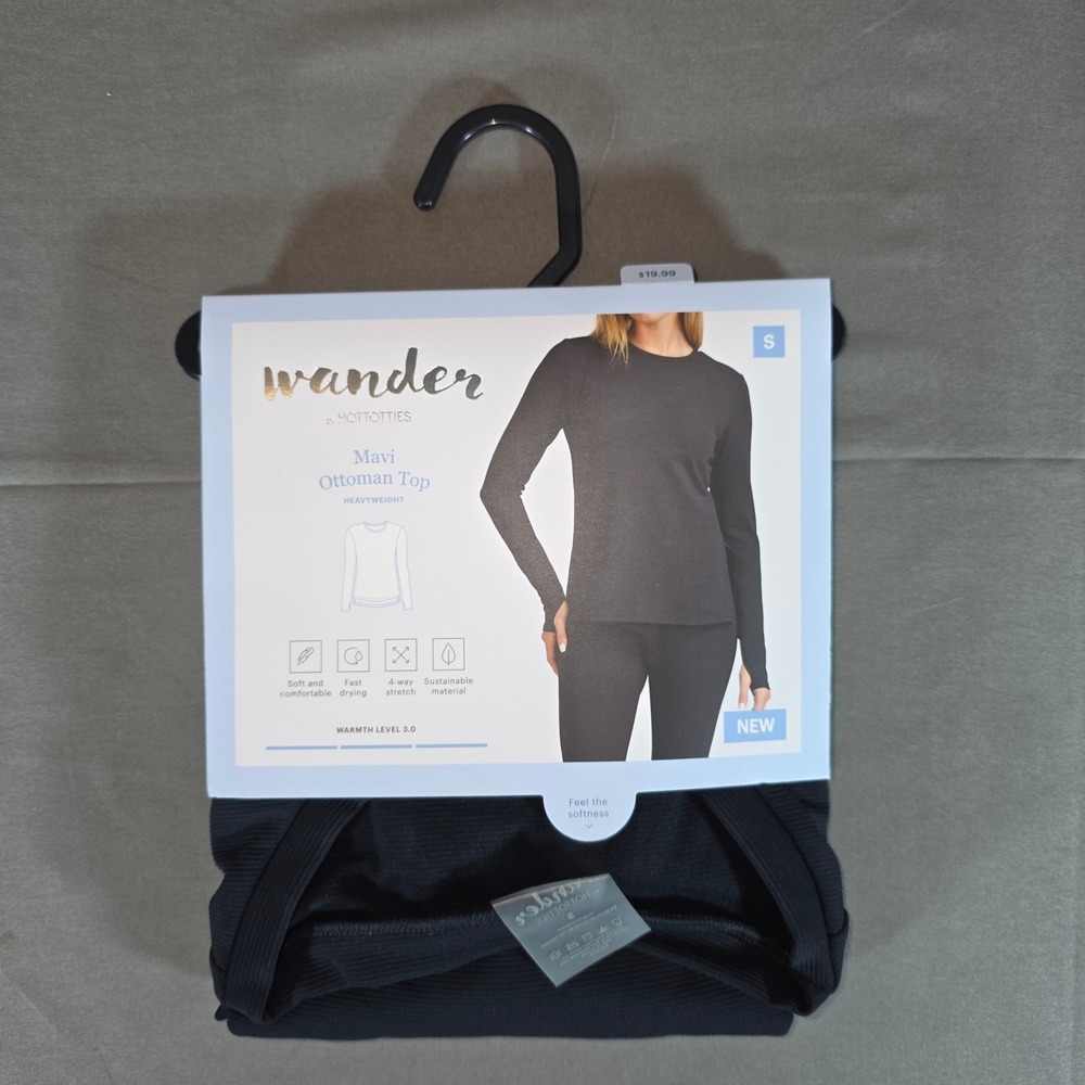 Wander by Hottotties Mavi Ottoman Top Black Heavyweight Base Layer Small NEW